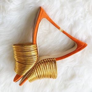 GOLD STRAPPED MULES WITH ORANGE CONTRAST
